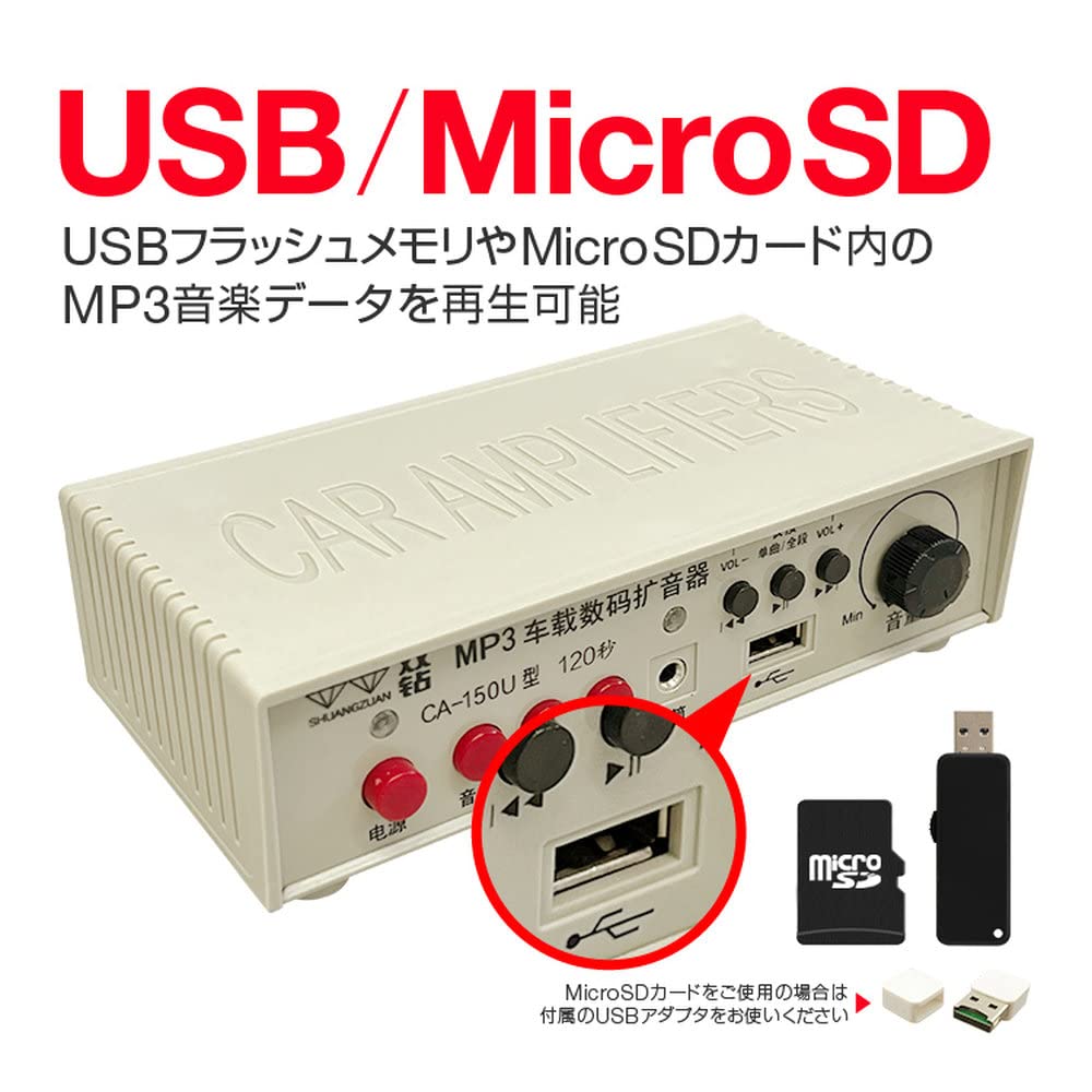 Hiro Car Megaphone with and Memory Recording Ideal for and Events Speaker, Amplifier, Microphone, DC12-24V Universal, Recording/Playback, MicroSD/USB