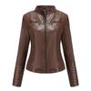 Womens PU Leather Moto Jacket Short Fit Stand Collar Casual Chic Biker Style Lightweight