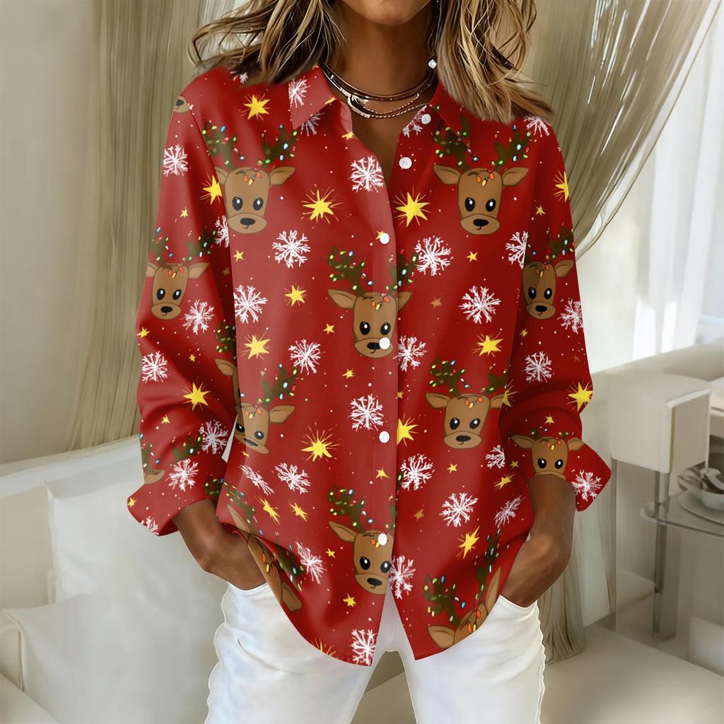 Women's Stylish Casual Christmas Print Long Sleeve Cardigan for Holiday and Everyday Wear