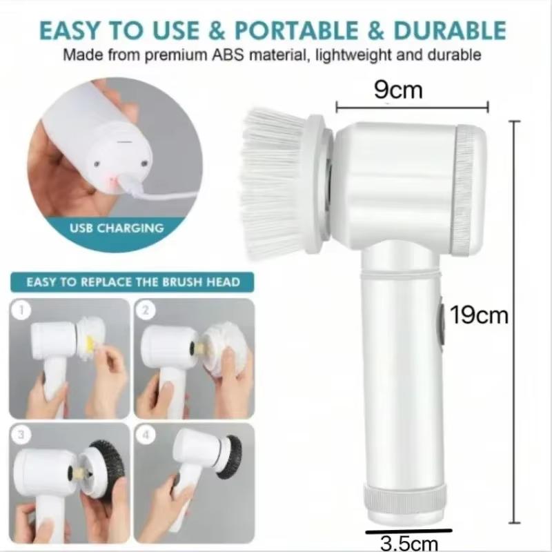 Electric Cleaning Brush, Electric Rotary Scrubber, Bathroom Cleaning Brush Electric Scrubber with 5 Replaceable Brush Heads