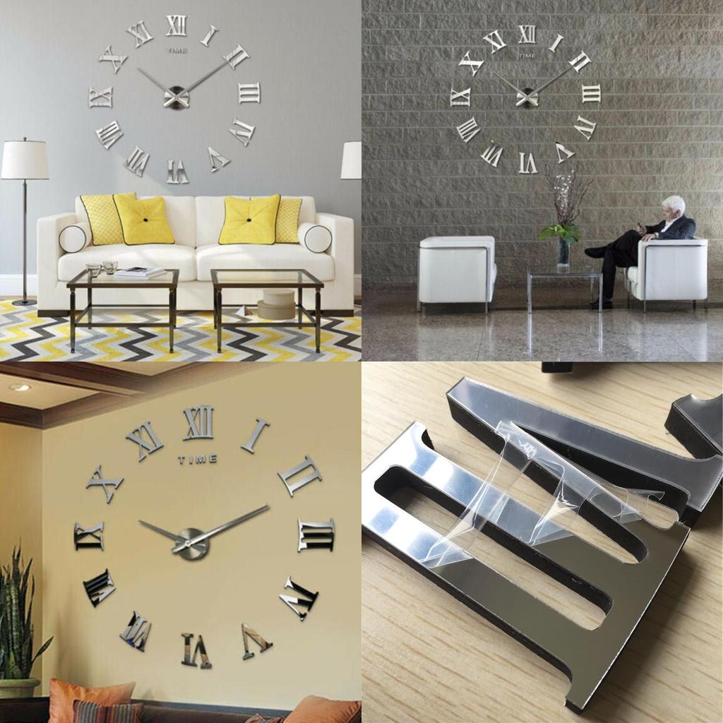 Elegant 3d Diy Roman Numerals Luxury Mirror Wall Sticker Clock For Home Decor