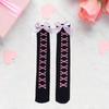 Women Skeleton Print Over Knee Long Socks Sweet Bowknot Thigh High Stockings for Halloween Cosplay Party Costume Hosiery