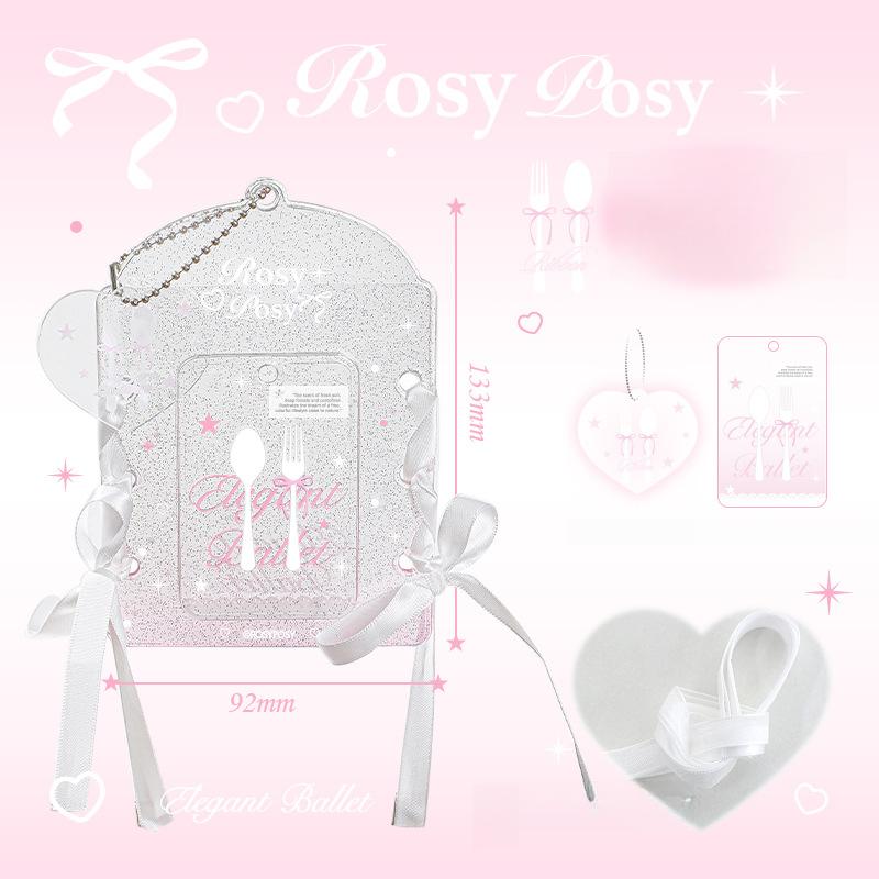 Ballet Series Transparent PVC Card Holder with Ribbon 3 Inch Kpop Photocard Frame Lovely Photocard Sleeves for Girl Bag Pendant