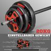 Barbell set 20 kg, incl. 6 weight plates, 2 x 5 kg, 2 x 2.5 kg, 2 x 1.25 kg, non-slip bar, black+red