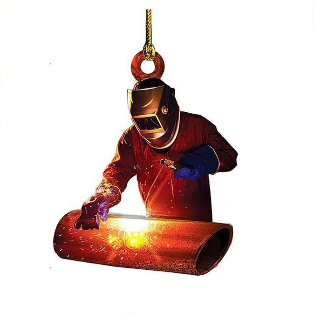 

Acrylic Welder Occupation Pendant Cartoon Car Rear View Mirror Pendant Christmas Tree Ornament