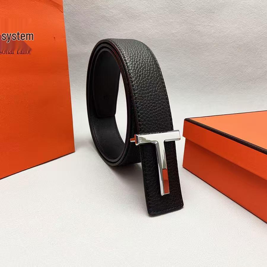 Cintura da Uomo alla Moda con Fibbia TF in Vera Pelle, Versatile Stile di Alta Gamma