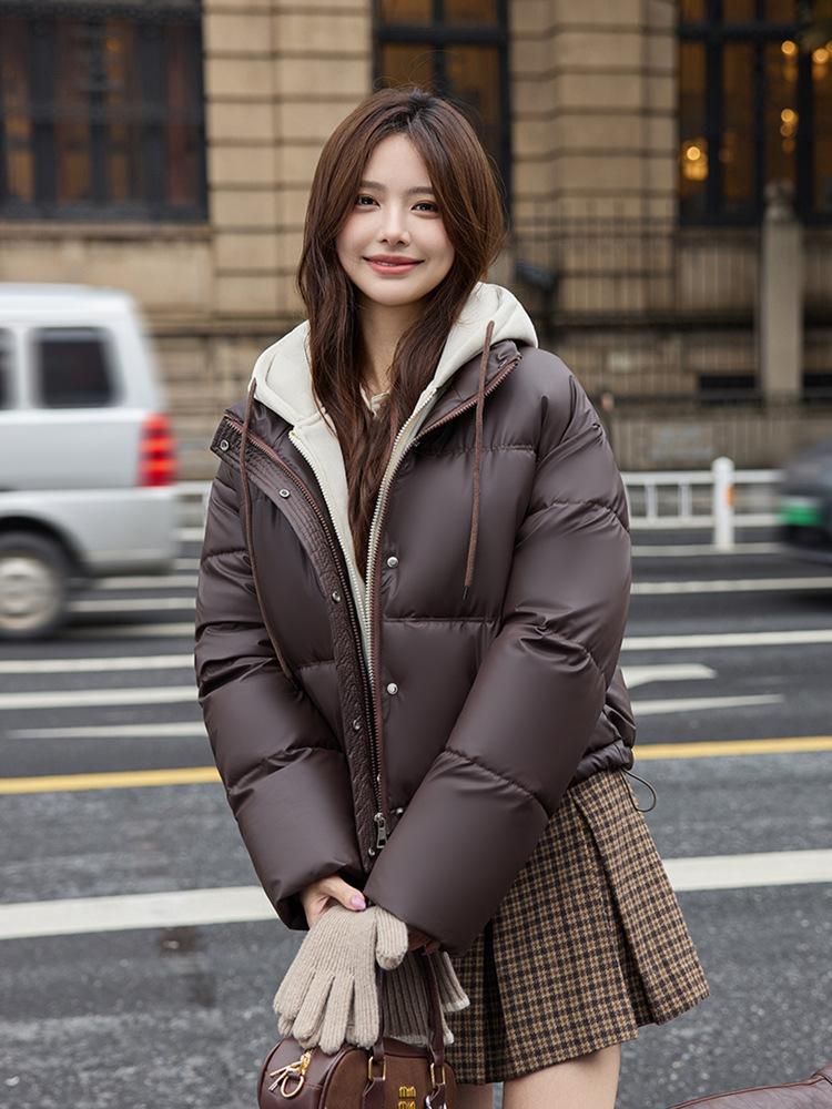 

Women s New Hooded Imitation Sheepskin Windproof Lightweight Thickened Fluffy Warm Loose High-quality Fabric Casual Sports Cotton Jacket XXL темно-коричневого кольору