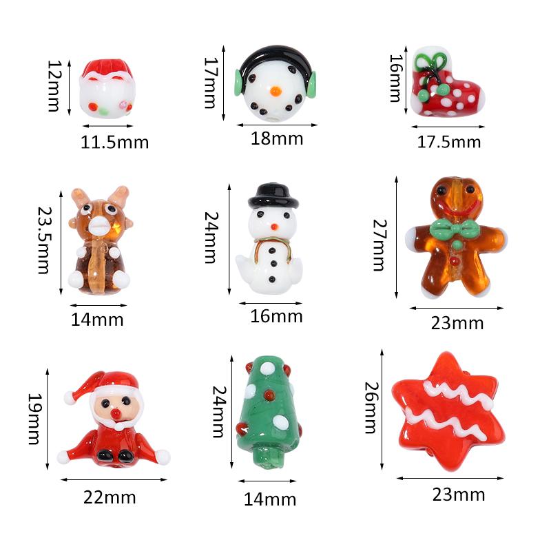 2Pcs Christmas Collection Lampwork Loose Beads Christmas Tree Santa Claus Snowman Shaped Beads For DIY Bracelet Jewelry Gifts