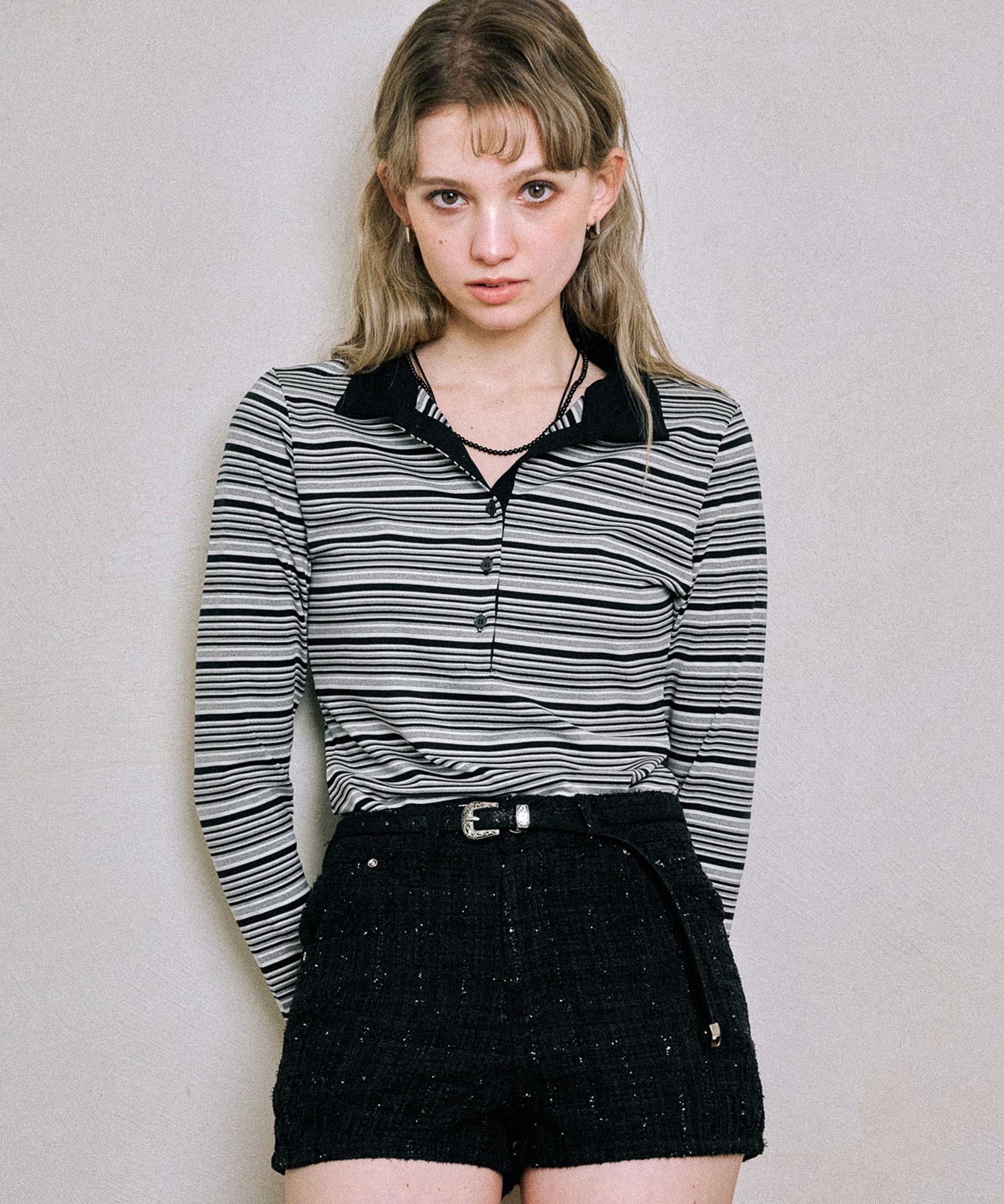 Multi-Stripe Pique T-Shirt [Black] S