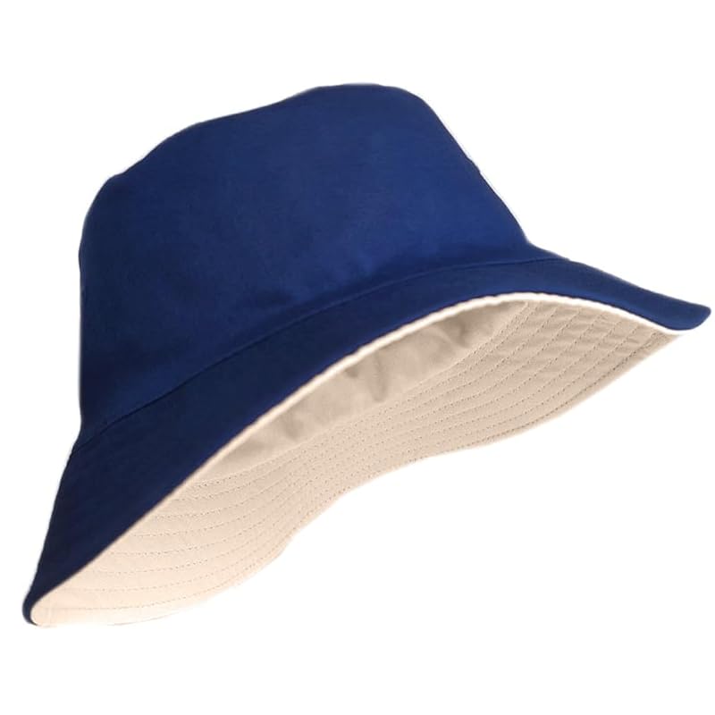 

[Laquest] reversible bucket hat large size men s ladies cotton With chin strap (Navy/Light Cream, 2XL)