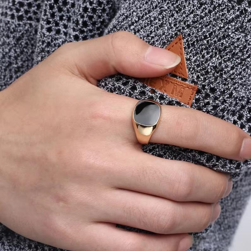 Men Vintage Ring Simple Fashion Black Enamel Rings Punk Classic Black Drip Imitation Black Stones Male Enamel Metal Bands New
