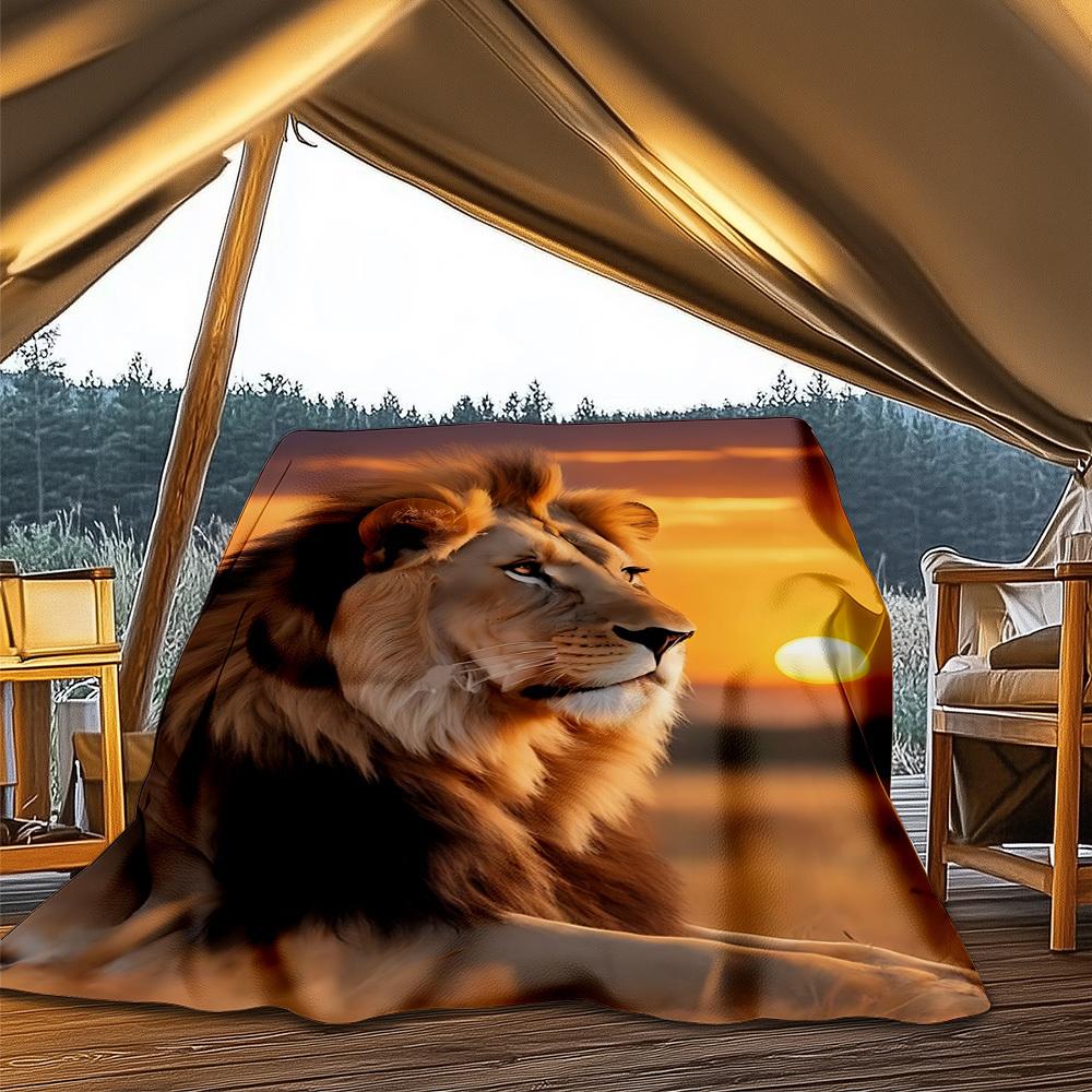 1pc Lion Safari Print Print Outdoor Blanket, Lightweight Polyester,