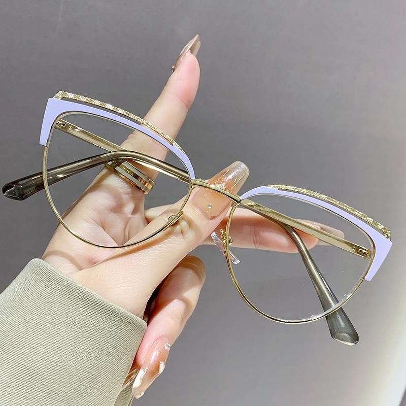 Metal Frame Fashion Cat Eye Plain Glasses Personalised Anti-Blue Light Glasses Luxury  Designer Popular Metal Eyeglasses