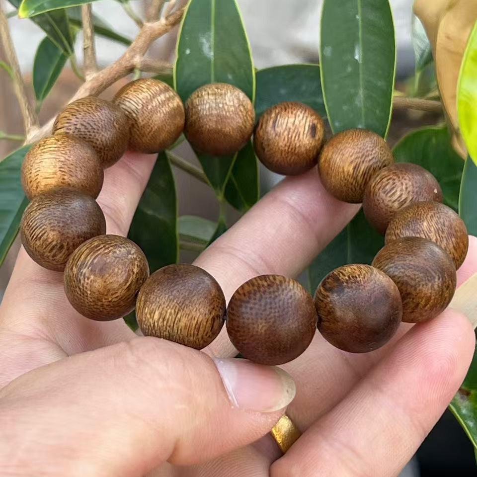 Hainan Qinan Yellow Agarwood Bead Bracelet - 16mm Sinking Round Beads, Single Strand