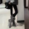 Graue Schneestiefel Damen 2025 neu retro runde Zehenpartie Schneestiefel flacher Boden Samt mittelhoher Schaft Schneeplüsch Baumwollschuhe Damen