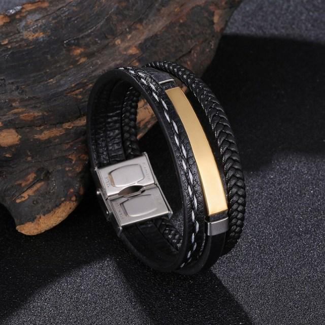 New Trendy Leather Bracelet Men Stainless Steel Handmade Bangles Male Wristband Charm Hand Jewelry Boyfriend Husband Gift Sp1037