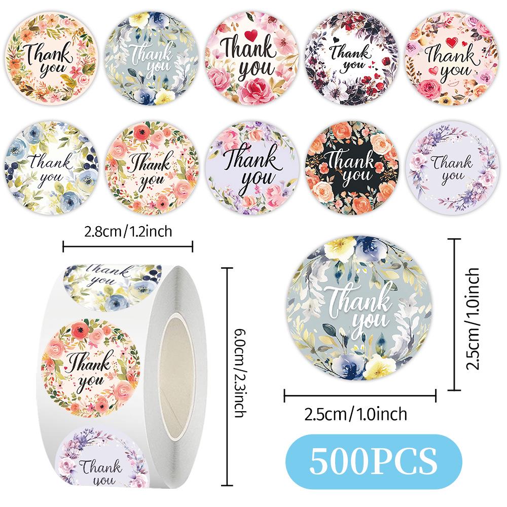 Cross-Border Flower Thank You Stickers: Roll for Gift, Envelope Decoration, Sealing, Journal Material, Die-cut Tape