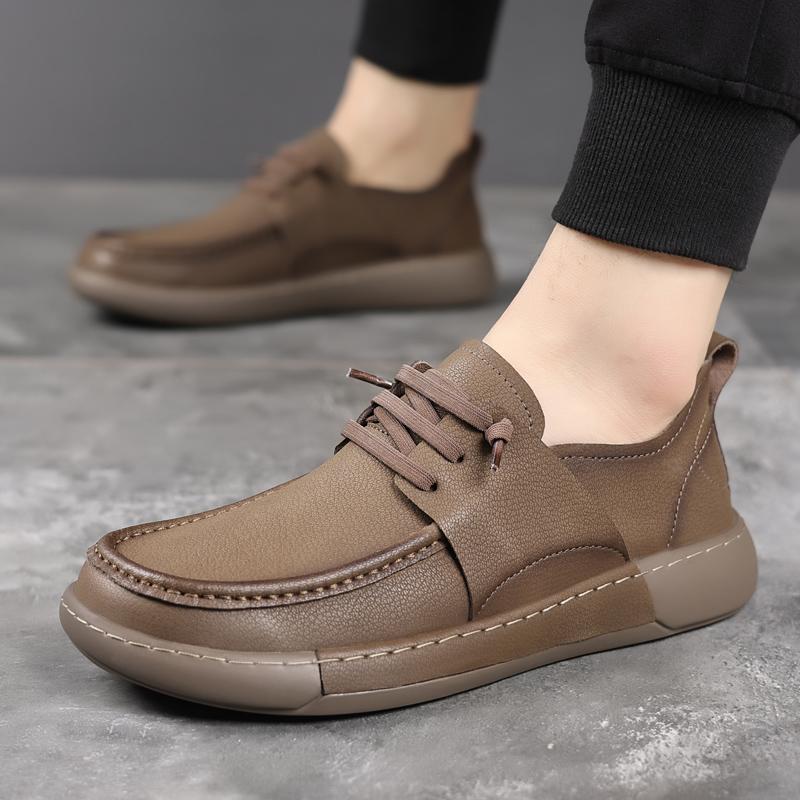 Fashion Men's Leather Lace-Up Casual Shoes Comfortable Walking Sneakers for Men Breathable Outdoor Slip-On Flats Men's Vulcanize Shoes