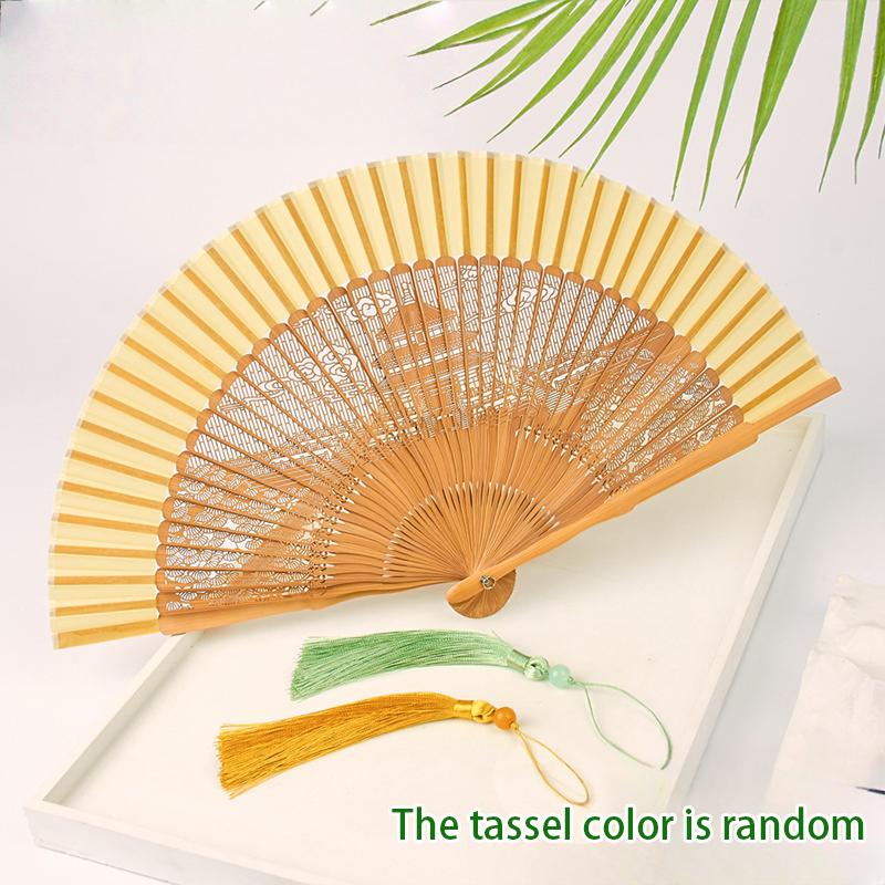 Bamboo Folding Fan Vintage Chinese Style Hollow Carved Fan Wedding Hand Fan Antique Hanfu Fan Fragrant Party Prop Decor Crafts