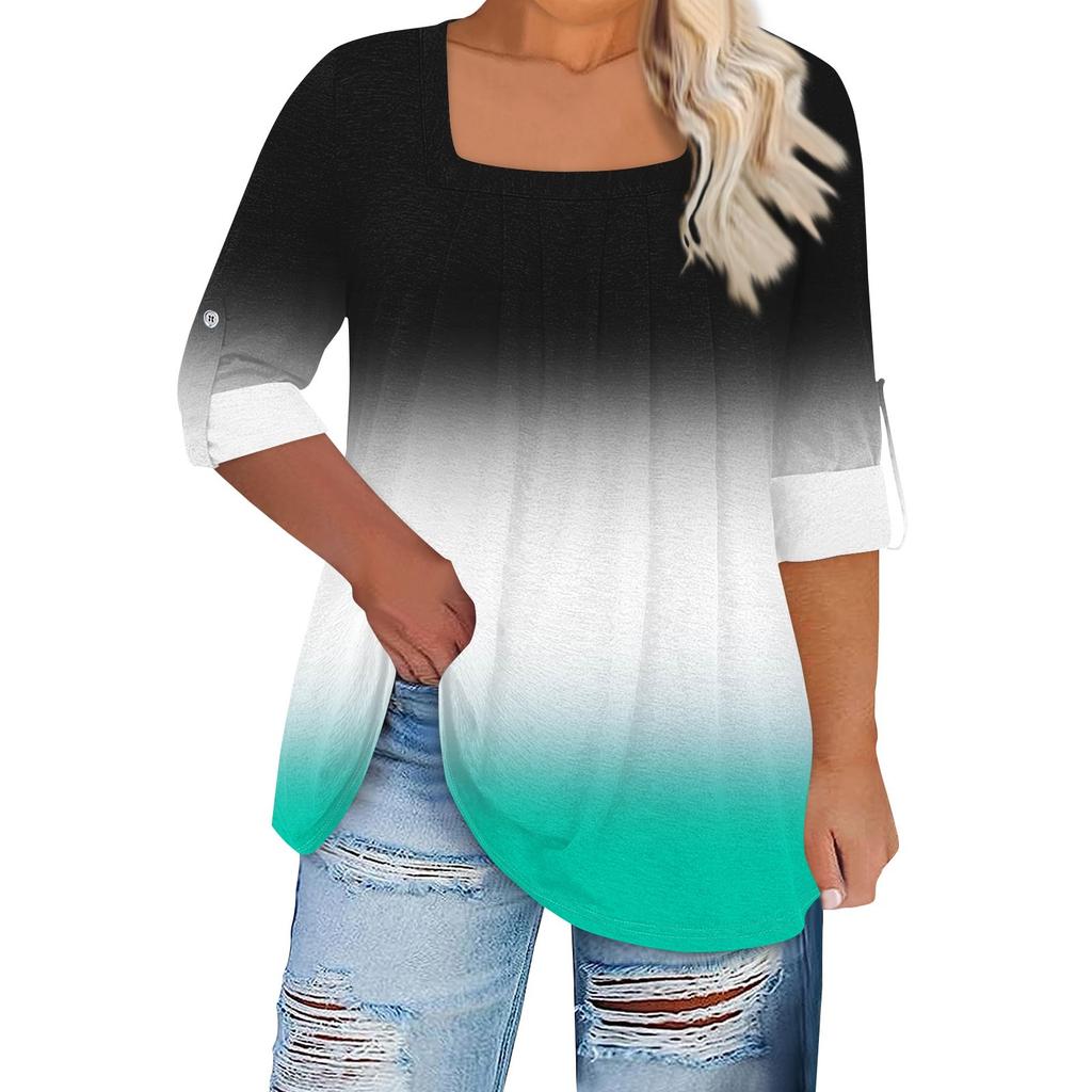 Langermet raglan-ermer med T-skjorte med trykk, Basic Square vanlig topp for daglig mote