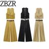 Za New Fall Women's Clothing 2025 Fashion Style Fashion with Belt Silk Satin Texture Wide Leg Pants Tops 1478078