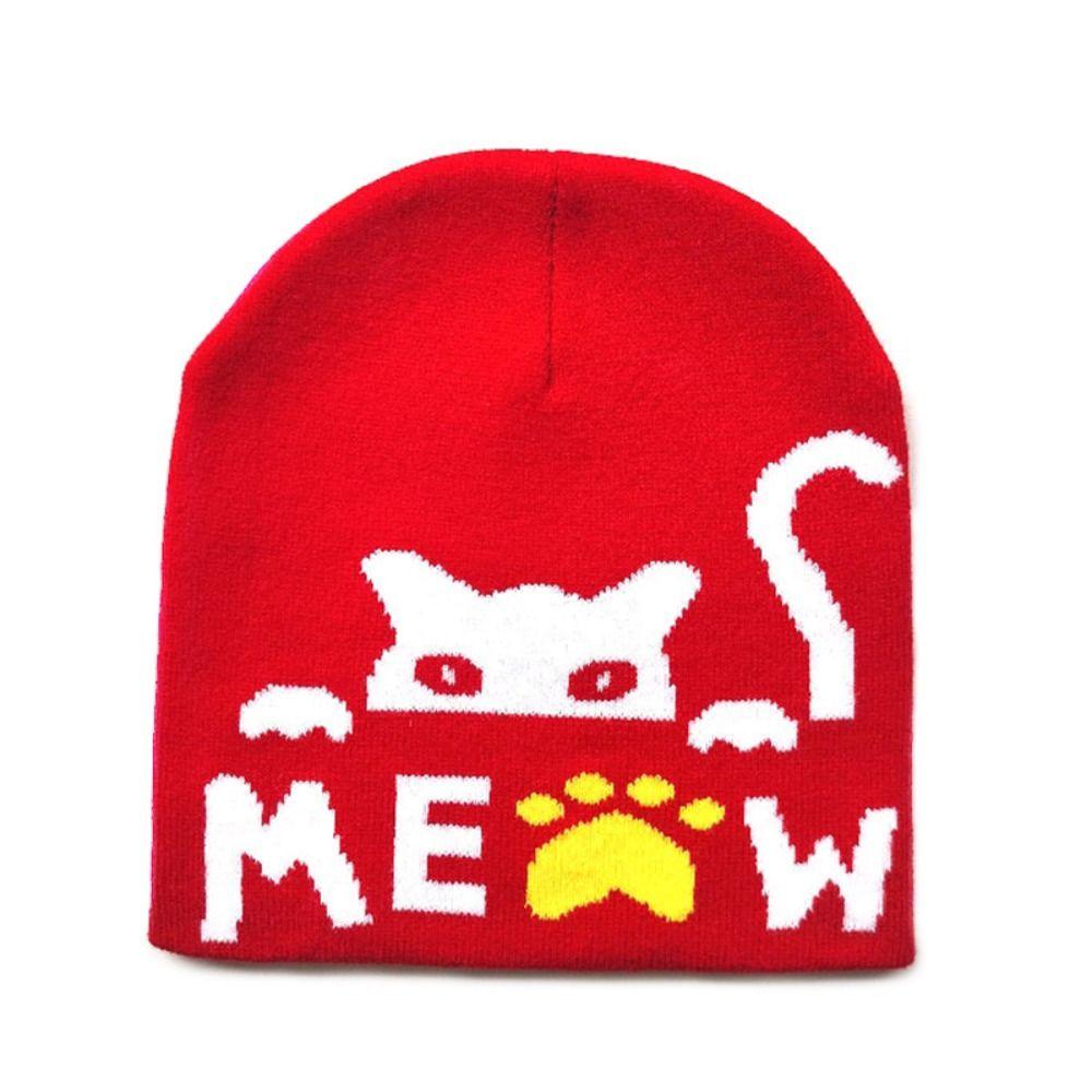 Keep Warm Knitting Cap Hat Cat Print Beanie Bonnet Fashion Wool Hat  Outdoor