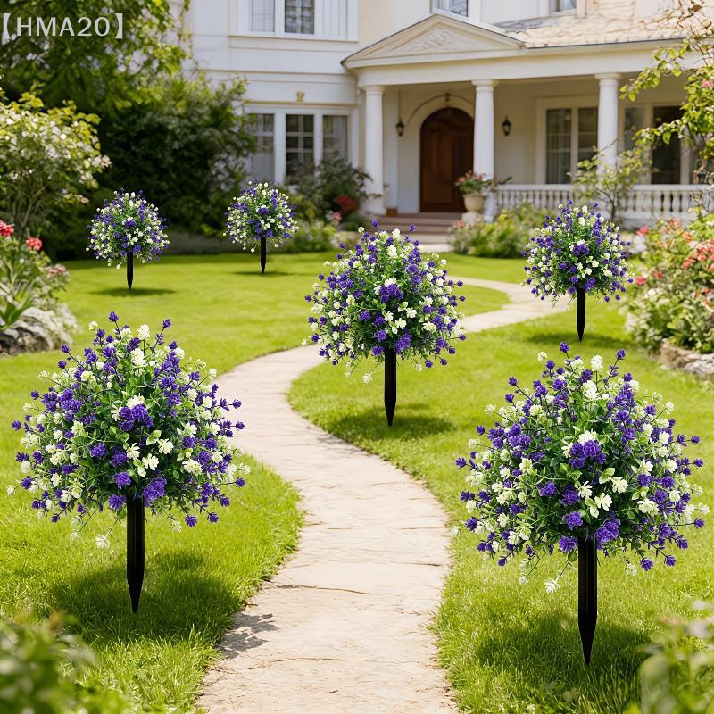 1Pcs Micro Landscaping Fake Flower Ball Plastic Yard Art Decor Eucalyptus Flower Artificial Fake Camellia Flower Ground Stake