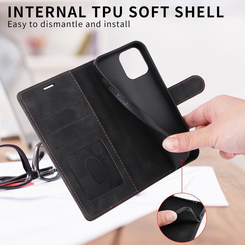 Lychee Feather Leather Case for iPhone 14 - Protective Cover with Card Slot - Flip Design for iPhone 13.