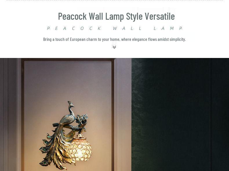 Retro European-Style Peacock Wall Lamp for Living Room or Bedroom Decor