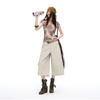 Fashion Summer Washed Drawstring Multi Pocket Cargo Cropped Capri Casual Pants For Women Trendy Versatile Loose Straight Slimming Street Outfit