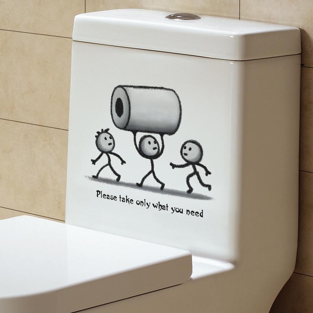 Funny Figure Holding Toilet Paper Roll Toilet Seat Sticker Bathroom Decor Self-Adhesive Removable Decal