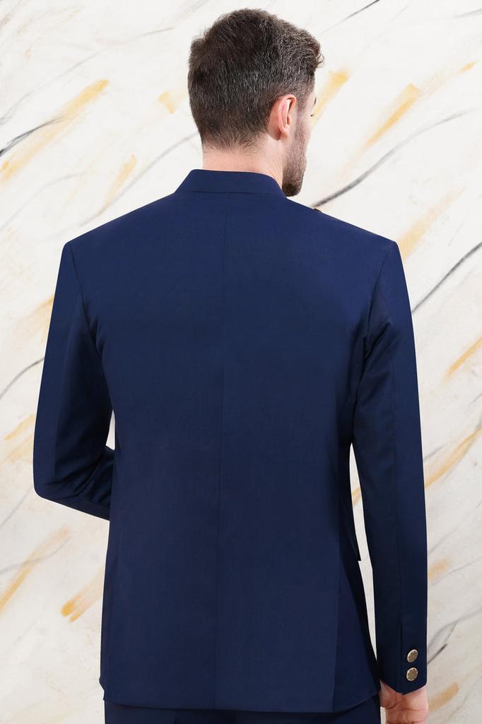 Cloud Burst Blue Cross Placket Wool Rich Bandhgala Blazer