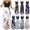 Women's Summer Long Dress V-Neck Dress Sleeveless Strap Open Back Beach Dress Floral Irregular Swing Sundress