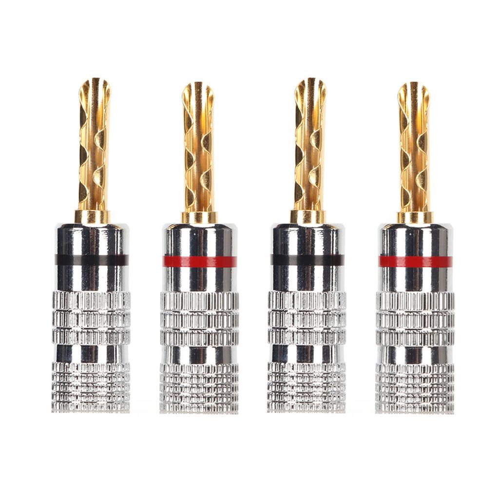 2 Pairs BFA Banana Plug 4mm Gold Plated Brass Serrated Speaker Plug Connectors for Amplifiers