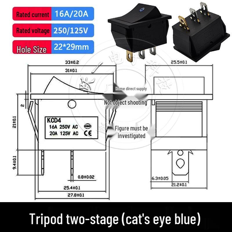 KCD4 High Current Rocker Switch, 4-Pin/6-Pin, 2-Position, 16A 250V, Size 25x31mm