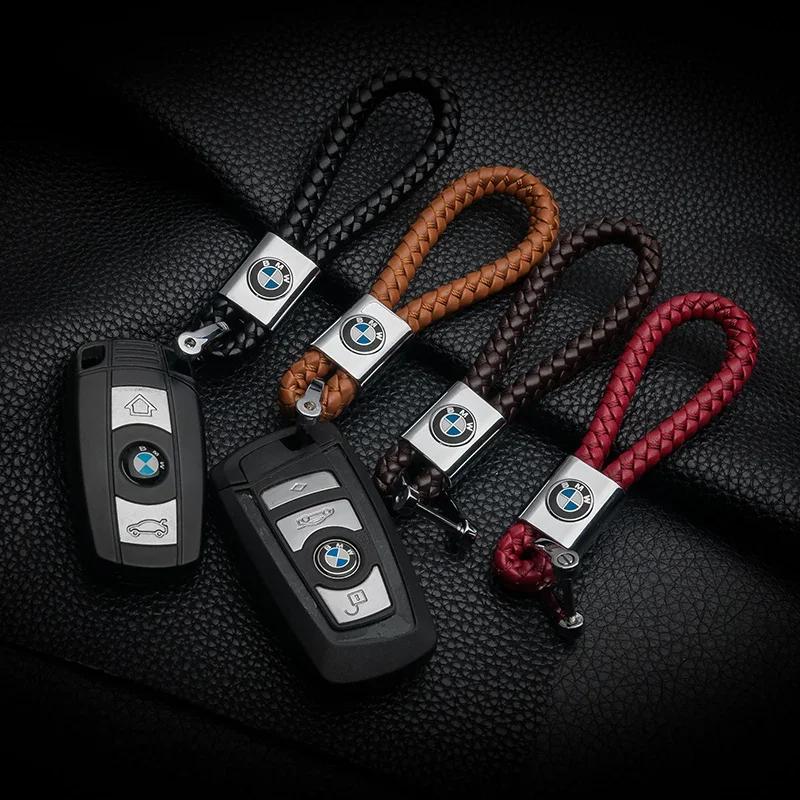 BABA1 Hot 2025 PU Leather Braided Woven Rope Keychain Key Car Trinket Keyring For BMW E36 E46 E53 E90 E60 E61 E93 E87 X1 X3 X5 X6 F30