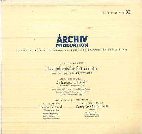 

LP Record BERNHARD PAUMGARTNER, CAMERATA ACAD - Scarlatti Su Le Sponde Del Tebro - 14024APM ARCHIV PRODUKTI 1955 Germany Classical Used