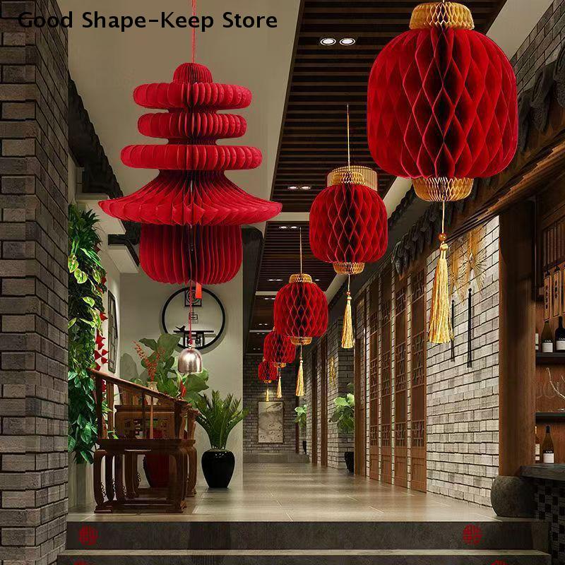 New Year Paper Ornament Decoration 3D Honeycomb Gourd Decorative Lanterns Wedding Decoration Pendant Horse Year 2026 Door Decor