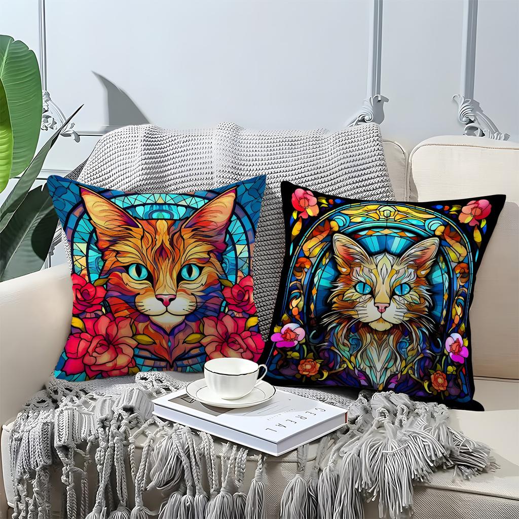 Mosaic Cats Floral Patterns Digital Printing Pillow Cover Short Plush Suitable Living Rooms Bedrooms Sofas Throw Cushion Cover