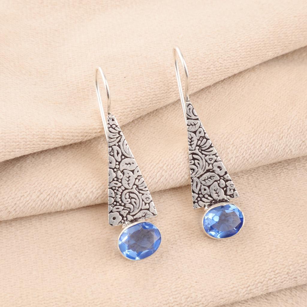 Natural Tanzanite Gemstone 925 Sterling Silver Jewelry Handmade Earrings 1.9" EE-165-6