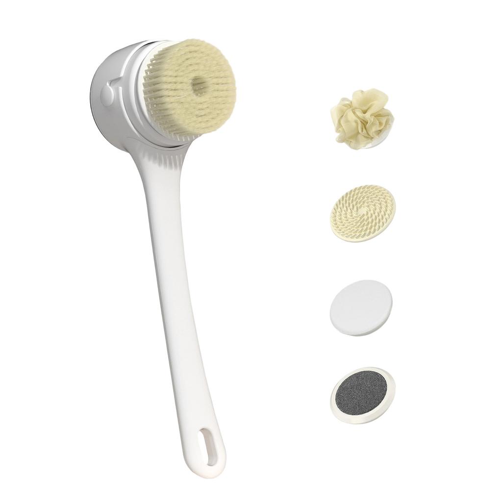 Rotierende Körperbürste mit 5 austauschbaren Köpfen IPX7 Wasserdichtes Design Langer Griff zum Peelen des Rückens & zur Tiefenreinigung