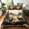 3D Hirsch am See Wald Muster Bettbezug Set Fantasy Thema Gewebtes Polyester Bettwäsche Mit 1 Bettbezug+1/ 2 Kissenbezügen