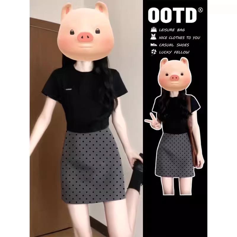 

2025 Autumn/Winter Korean Polka Dot Woolen High Waist Slim Fit A-line Skirt for Women XXXL