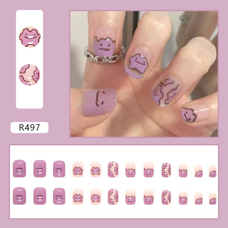 Artificial Nails Cute Smile Funny Nail Pieces Wearable Nail Stickers 24 Pieces