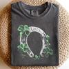 Lucky Horseshoe Shirt and Kids Tshirt, Green Shamrock Tee, Distressed Luck Graphic, Four Leaf Clover Top