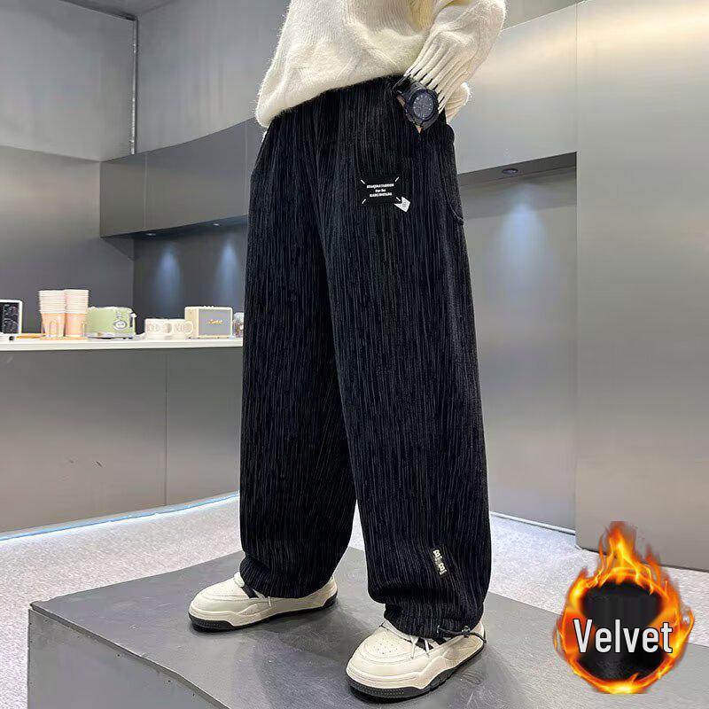 Boys' Spring/Autumn 2025 Velvet Sports Pants: Trendy, Loose Street-Style for Kids