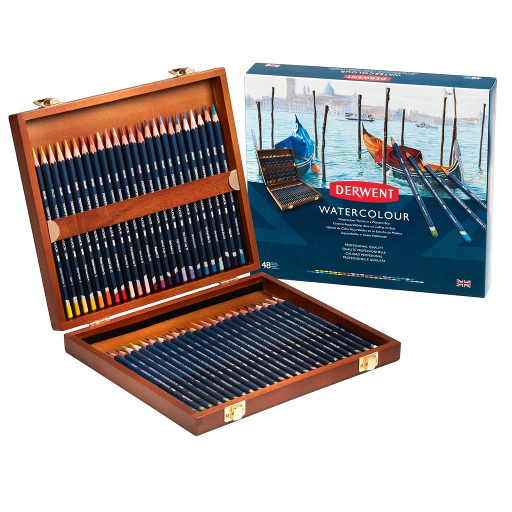 Derwent Watercolor Wooden Box Set 0700758 Pencils, 48-Color Set,