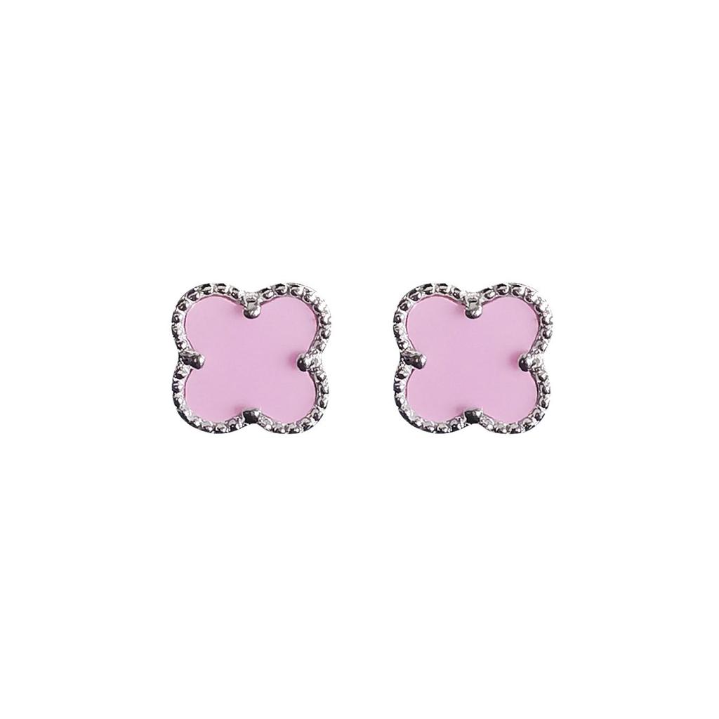 925 Sterling Silver Four Leaf Clover Purple Pine Stone Stud Earrings For Women Fashion Jewelry