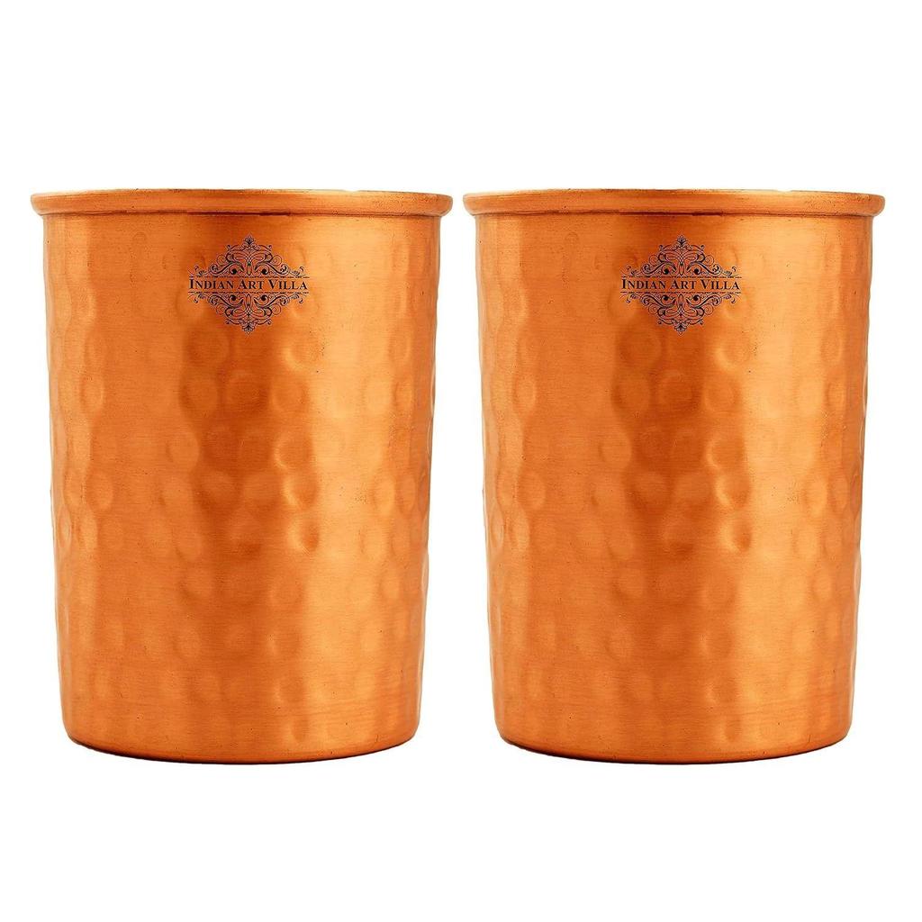 Pure Copper Drinkware Gift Set of 1 Jug & 2 Glass with Gift Box & Hammered Matt Finish Design, Gifting Item for Diwali, Jug-1.5 Liter & Glass-300 ML