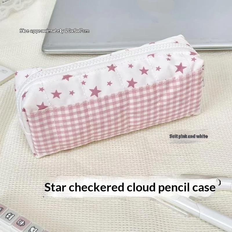 Multi-Functional Striped Polka Dot Pen Bag Handheld Large Capacity Pencil Case Stationery Pouch Back To School